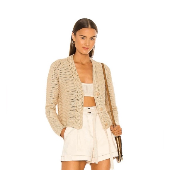 Vince Crochet Cardigan Button Front in Straw - Picture 1 of 7